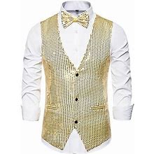 Hbfagfb Men's Suit Vest Slim Fit Business Wedding Sleeveless Tank Tops Fashion Clothing Gold Size L