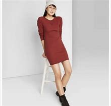Wild Fable Long Sleeve Bodycon Dress Burgundy Embroidered Butterfly