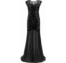 Sentuca Womens Black Sequin V Neck Party Dress Sleeveless Evening Maxi Dresses Summer Dresses For Women 2023 Casual