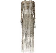 Elisabetta Franchi Bead Long Mesh Dress - Natural - Maxi Dresses Size 42