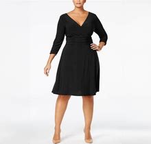 Ny Collection Plus Size Ruched A-Line Dress - Black - Size 3X