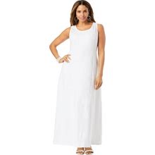 Plus Size Women's Stretch Cotton Crochet-Back Maxi Dress By Jessica London In White (Size 12) Maxi Length