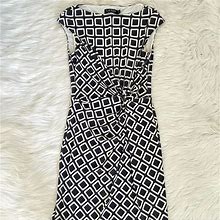 Lauren Ralph Lauren Dresses | Ralph Lauren Gray White Grid Print Twist Front Fitted Pencil Dress | Color: Gray/White | Size: 4