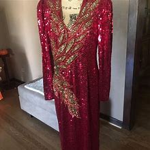Chao Embroidery Dresses | Elegant Chao Embroidery Gown. Sequin Dress In Excellent Condition. | Color: Red | Size: 14