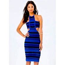 Bebe Dresses | Bebe Brand New Bandeau Midi Dress! Black And Blue Knit Halter W/Tags. Never Worn | Color: Black/Blue | Size: S