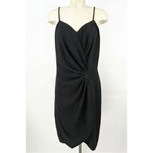 Vintage 80S Black Crepe Ruched Wrap-Look Petal Mini Dress M