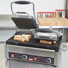 Cecilware SG2LG Double Panini Sandwich Grill With Grooved Grill Surfaces - 14 1/2" X 9" Cooking Surface - 240V, 3200W