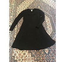 Womens H&M Size Large Black Knit Dress Pointelle Detail A-Line