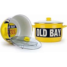 Golden Rabbit Old Bay 18 Qt. Porcelain-Enameled Steel Stock Pot In Yellow With Glass Lid
