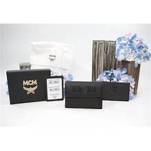 MCM Aren Black Leather Flap Card Case Holder Mini Wallet NWT