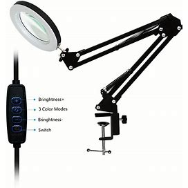 1Pc 5X Magnifying Dimmable Multifunctional Desk Lamp, Clip-On Swing Arm Foldable LED Desk Lamp, Handmade Embroidery Beauty,Black,Must-Have,Temu