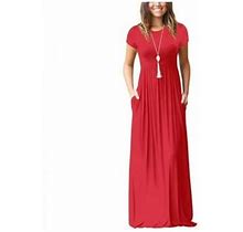 Women's Short Sleeve Empire Waist Maxi Dresses Long Dresses With Pockets