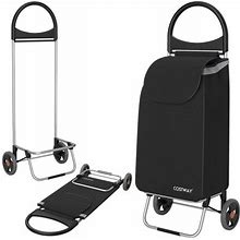 Costway Folding Shopping Cart Grocery Utility Cart Hand Truck With Removable Bag Black