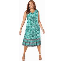 Plus Size Women's Fun & Flouncy Shift Dress By Catherines In Clover Green Scroll (Size 6X)