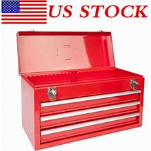 20" Portable 3 Drawer Red Heavy Duty Steel Lockable Tool Box Storage Organizer