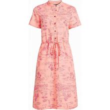 Lands' End Plus Size Rayon Short Sleeve Button Front Dress - Crisp Peach/Pink Island Scenic