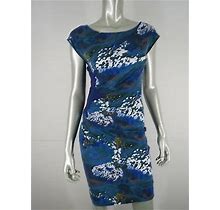 Catherine Malandrino Dress Bodycon Sz S Blue Multi Knit Globe Print