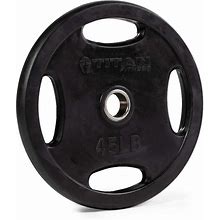 Titan Fitness 45 LB Single Black Grip Plate, Cast Iron And Rubber Coating, Sold As A Single Plate