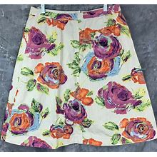 J Jill Multi Colored Floral Print A Line Knee Skirt Sz 14 (10448)