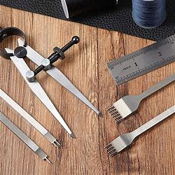 Leather Chisel Set, Prong Diamond Lacing Stitching Chisel Hole Punches Tool And Wing Divider For Leather Stitching