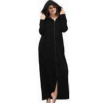 COLORFULLEAF Women's Zip Up Robes Long Sleeve Hooded Fleece Bathrobe Soft Warm Housecoat Loungewear With Pockets