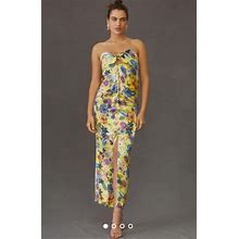 Anthropologie Floral Silk Twist-Front Midi Strapless Dress Size Xl