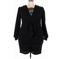 Shein Casual Dress - Bodycon Plunge 3/4 Sleeves: Black Print Dresses - Women's Size 3X
