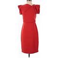 Halston Casual Dress - Sheath Ruffles Short Sleeve: Red Solid Dresses - Women's Size 0