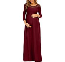Peauty Floral Lace Neckline Maternity Dress Maxi Dress For Baby Shower Maternity Photoshoot Casual