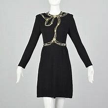 M Pat Sandler Black Sweater Dress Beaded Long Sleeves Little Black