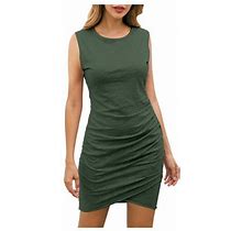 Mini T Shirt Women's Dress Sleeveless Crewneck Stretchy Short Casual Ruched Women's Dress For Women Boho Daily Outfits L