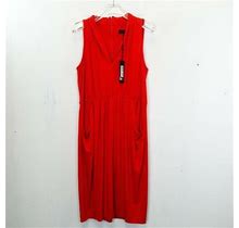 Donna Karan Dresses | Donna Karan New York Dress Red Midi 12 Large Shift Sleeveless Pleated Stretch | Color: Red | Size: 12