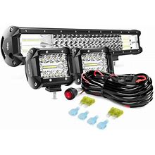 Nilight 20" 288W Tri-Row Combo Work Light BAR + 2X4" 60W LED Lights + Wiring Kit, 2 Year Warrant