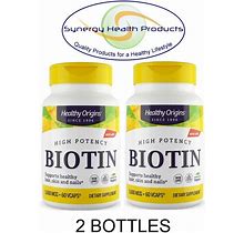 2 X Healthy Origins High Potency Biotin 5,000 Mcg - 60 Vcaps Non-GMO Exp 05/24