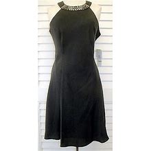 Evan-Picone Beaded Cutaway Evening Dress-Black-Petite 14-Nwt-$119
