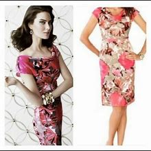 Banana Republic Madmen Linen Sheath Dress Xs 2 4 Floral Pink Taupe