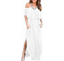 Lilbetter Womens Off The Shoulder Ruffle Party Dresses Side Split Beach Maxi Dre