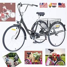 250W 26""Electric Tricycle For Adults Trike 3-Wheel Adult 7 Speed Bicycle+Basket