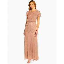 Adrianna Papell Dresses | Adrianna Papell Beaded Blouson Short Sleeve Gown Dress Rose Pink Sz 8 | Color: Pink | Size: 8