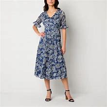 Perceptions Short Sleeve Floral Lace Midi Fit + Flare Dress | Blue | Womens Large | Dresses Fit + Flare Dresses | Spring Fashion | Easter Fashion