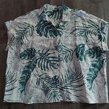 The Limited Tops | The Limited Women's Linen Blend Button Up Blouse Green/Ivory Hawaiian Shirt Xl. | Color: Green | Size: Xl