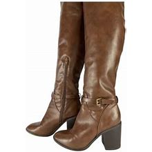 Womens Knee High Boots Brown Side Zip Size 6 Vegan Leather 22.5 Inches