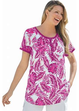 Plus Size Women's Knit Henley Tunic By Woman Within In Raspberry Tropical (Size L)