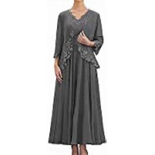 Mother Of The Bride Dress Chiffon Evening Gown | Color: Gray | Size: L