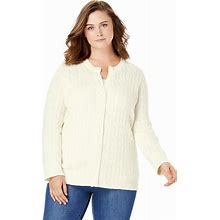 Plus Size Women's Cotton Cable Knit Cardigan Sweater By Woman Within In Ivory (Size 6X)