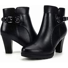 Mysoft Women's Zipper Booties Chunky Stacked Heel Ankle Boots Buckle Strap Ankle