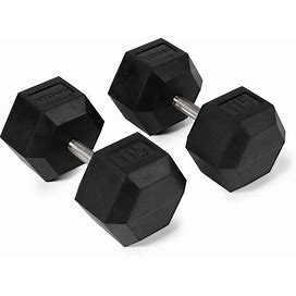 Titan Fitness 115 Lb Straight Stainless Steel Hex Dumbbells, Rubber Coated Hex