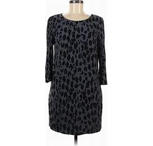 Boden Casual Dress Crew Neck 3/4 Sleeve: Black Leopard Print Dresses - Women's Size 8