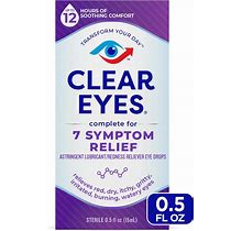 Clear Eyes Complete 7 Symptom Relief Eye Drops, Multi-Symptom Relief - 0.5 Fl Oz