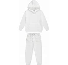 Hansber Kids Tracksuit Sweatsuit Boys Girls Sports Suit Solid Hoodies Sweatshirts With Pants 2 Piece Jogger Set White 2-3
